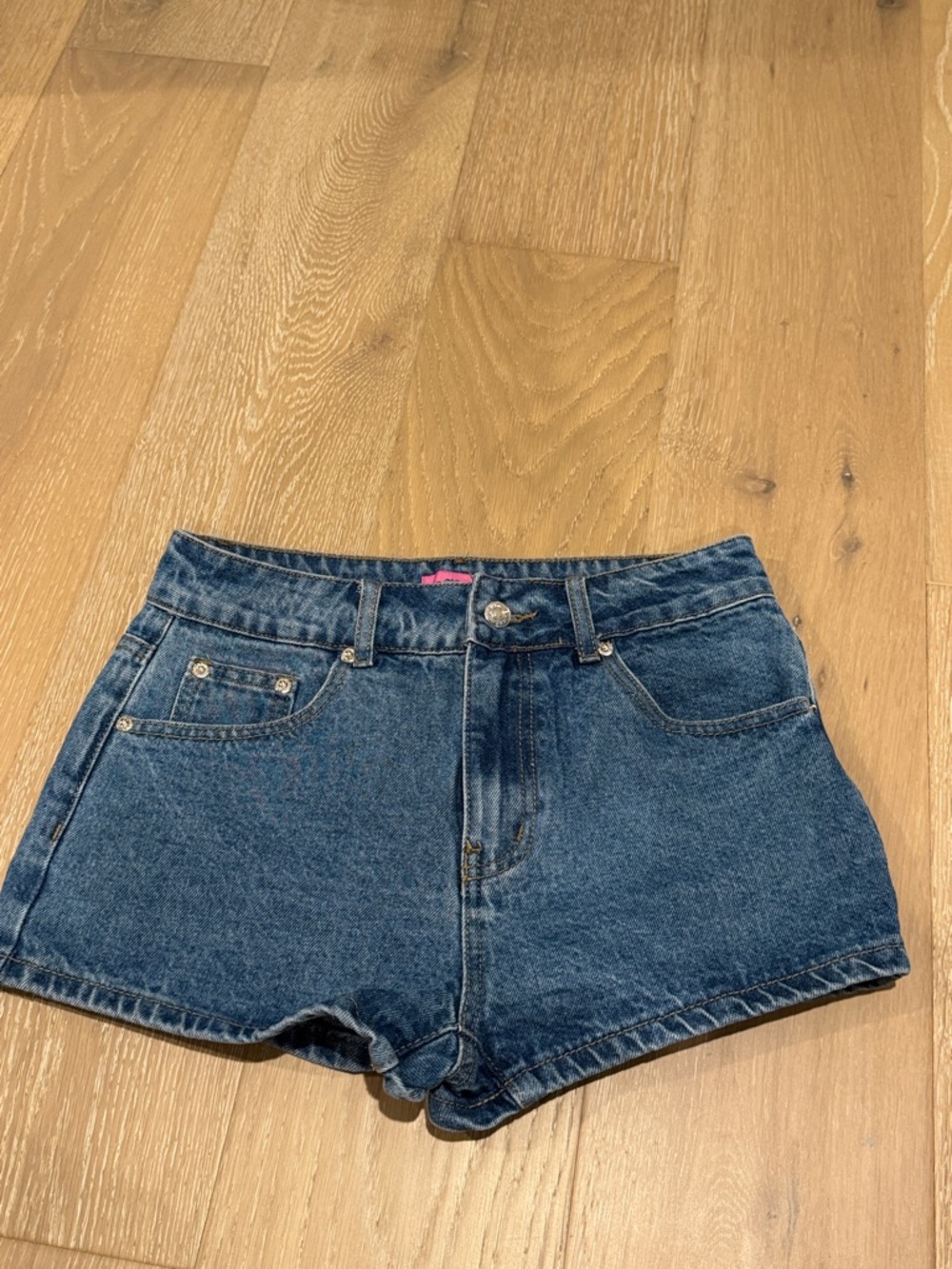 Edikted Dark Blue High-Rise Denim Shorts
